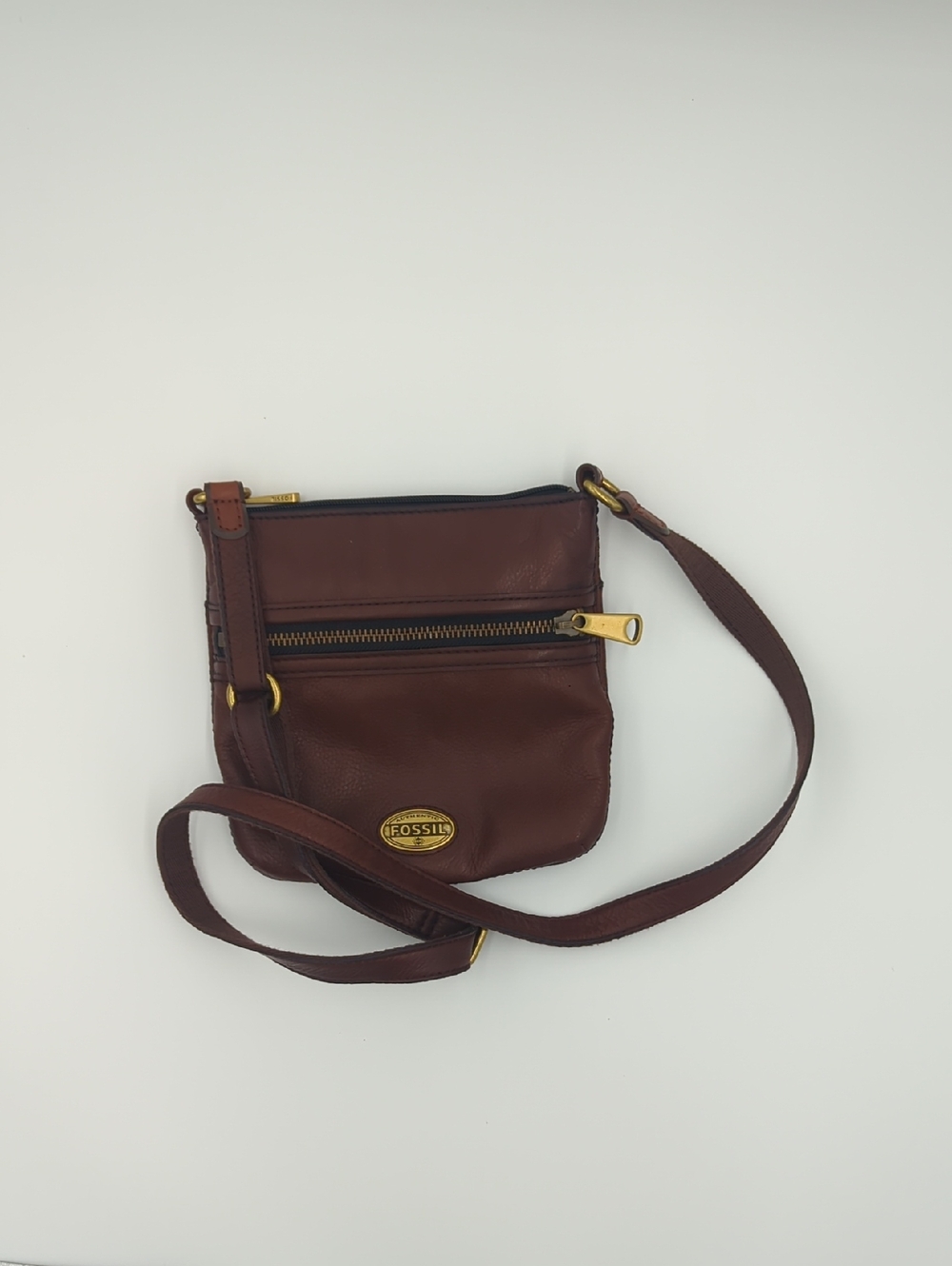 Fossil Chestnut Leather Mini Crossbody Bag